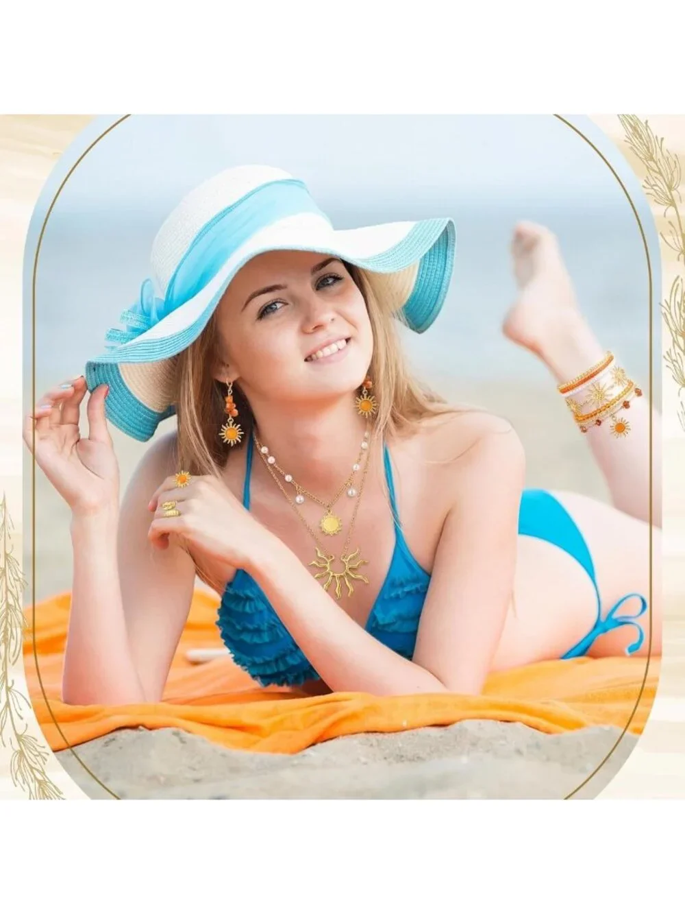 16-Piece Gold Sun Jewelry Set for Women - Sunburst Earrings & Rings Collection